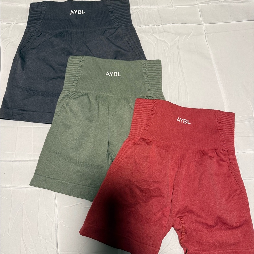 AYBL gym shorts Charcoal, Olive, and Crimson SIZE S - Picture 2 of 2
